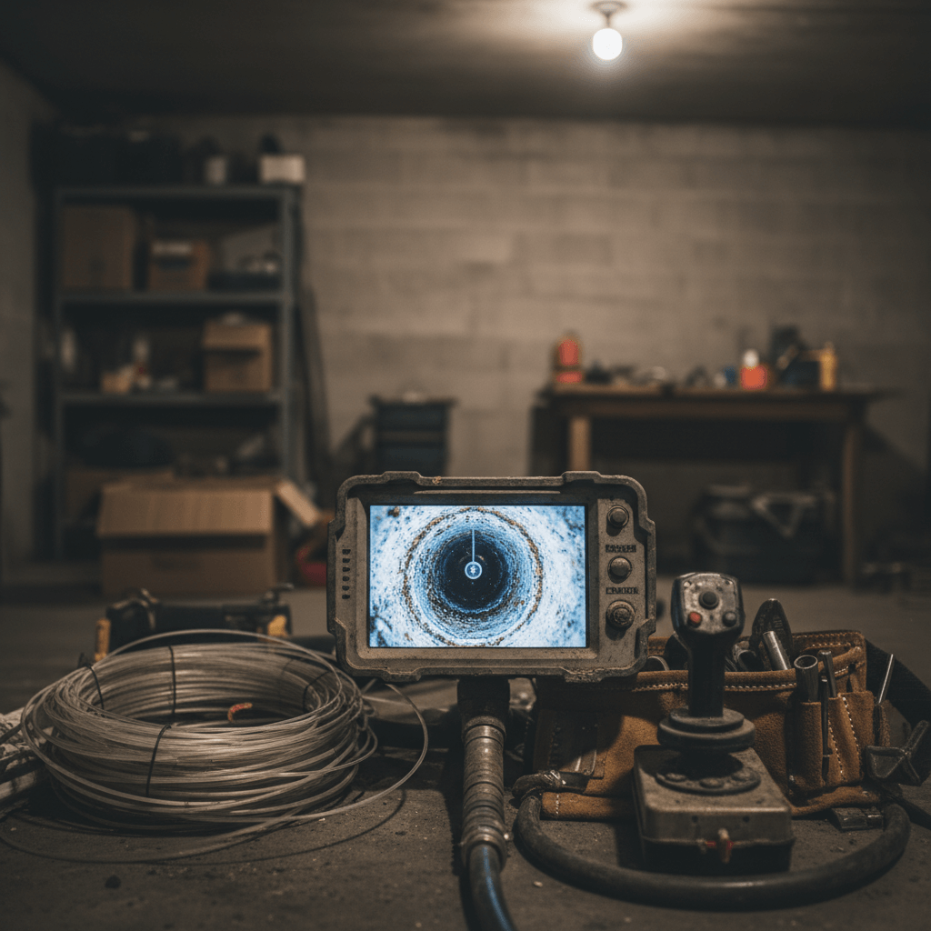 Monitor mit Kamerabild aus dem Abwasserrohr Inspektionsgerät